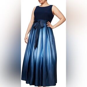 SLNY Ombré Satin Bow Sash Gown